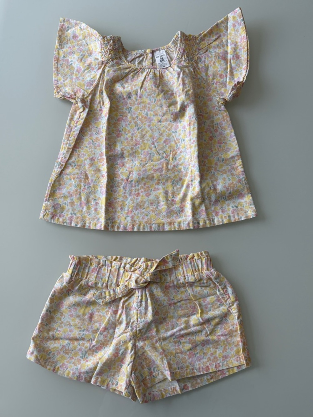 Carter’s Girls Floral Two-Piece Top & Shorts Set - Yellow Pink Floral